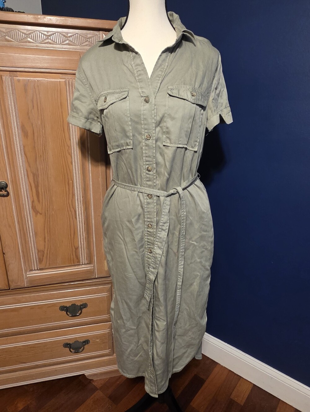 C&C California Olive Midi Shirt Dress